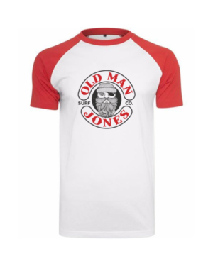 OMJ Raglan Baseball Tee - White & Red, 2XL (46)