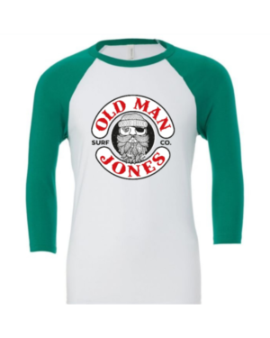 OMJ 3/4 Sleeve Baseball Tee - White & Kelly, XL (48)