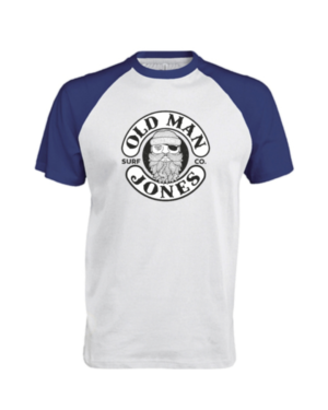 OMJ Raglan Baseball Tee - White & Royal, 2XL (46)