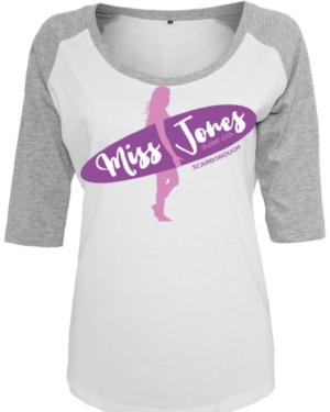 Miss Jones 3/4 Raglan Tee - White & Heather Grey, L (14)